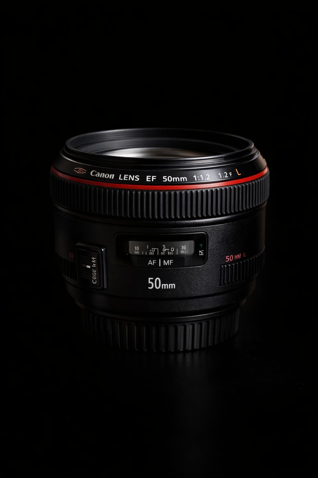 Canon 50mm lens on a dark background